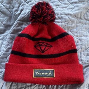 Diamond Supply Co. Red Knit Beanie with Black Pom